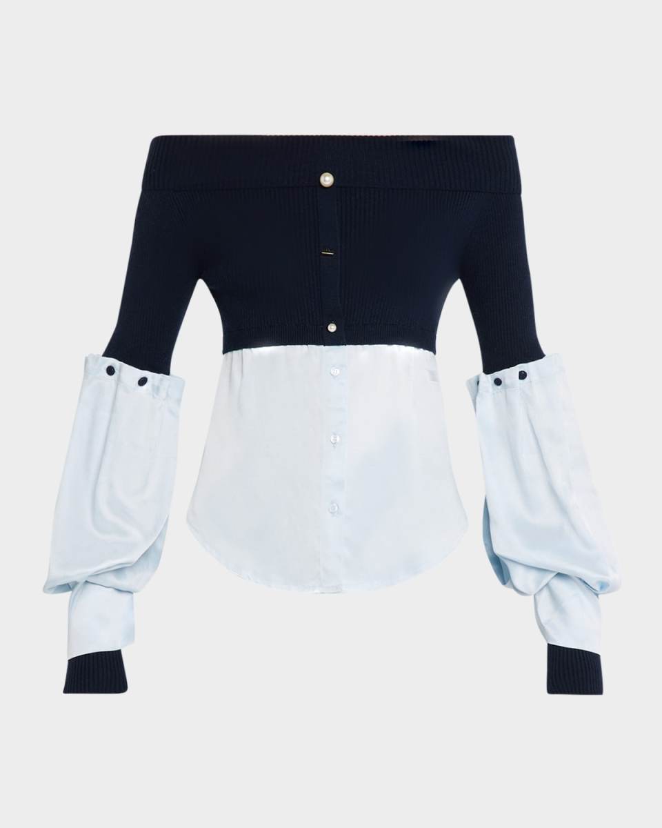 Angie Mixed-Media Off-The-Shoulder Sweater